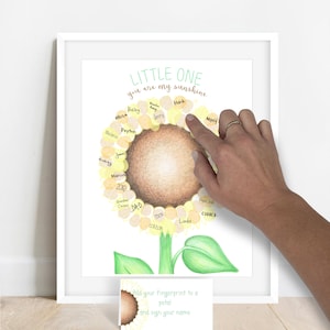 INSTANT DOWNLOAD thumb print Sunflowerguestbook alternative, sunflower baby shower, summer baby shower, you are my sunshine baby shower image 1