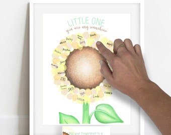 INSTANT DOWNLOAD thumb print Sunflowerguestbook alternative, sunflower baby shower, summer baby shower, you are my sunshine baby shower