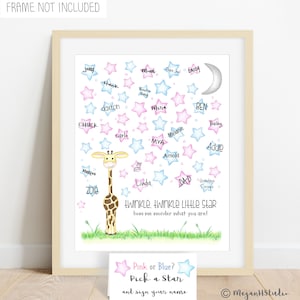 INSTANT DOWNLOAD Giraffe gender guess signature poster, guess the gender ideas, gender reveal party safari, twinkle little star baby reveal image 1