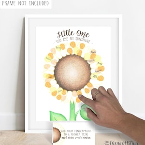 INSTANT DOWNLOAD Thumbprint Sunflower Guestbook Alternative, Sunflower Baby Shower, Summer Baby Shower, Sunflower Fingerprint Poster Fall
