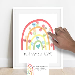 DESCARGA INSTANTE Cartel clásico de la huella digital de la fiesta de cumpleaños del arco iris, alternativa del libro de visitas del arco iris de la huella digital, decoración de las ideas del cumpleaños del arco iris