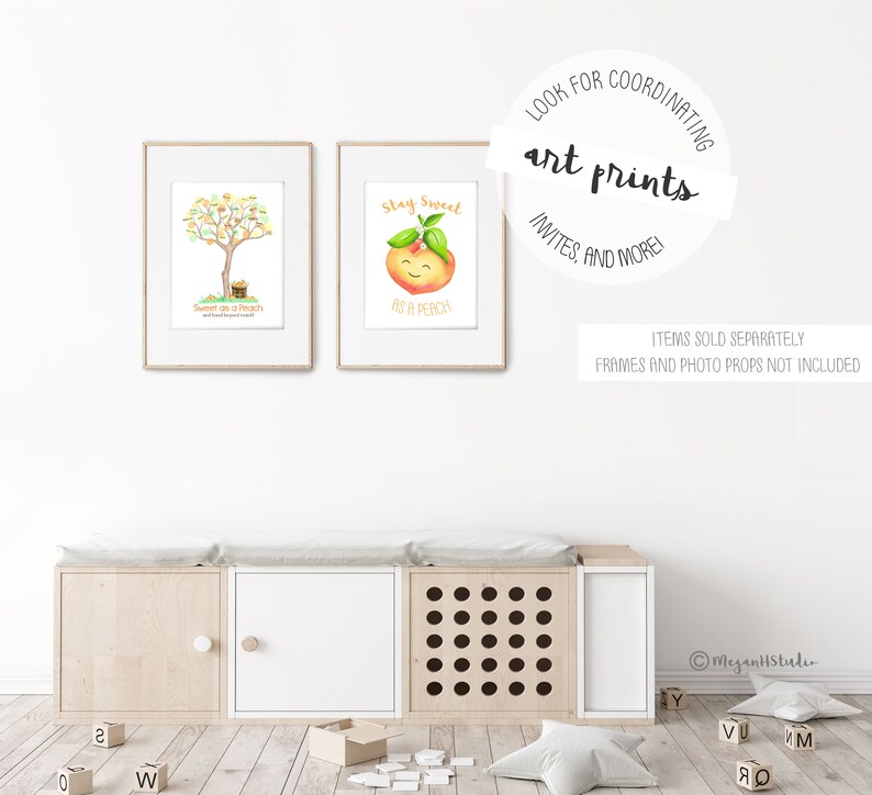 INSTANT DOWNLOAD Sweet as a Peach baby shower fingerprint tree, peach illustration, peach birthday party thumbprint tree, peach nursery art image 8