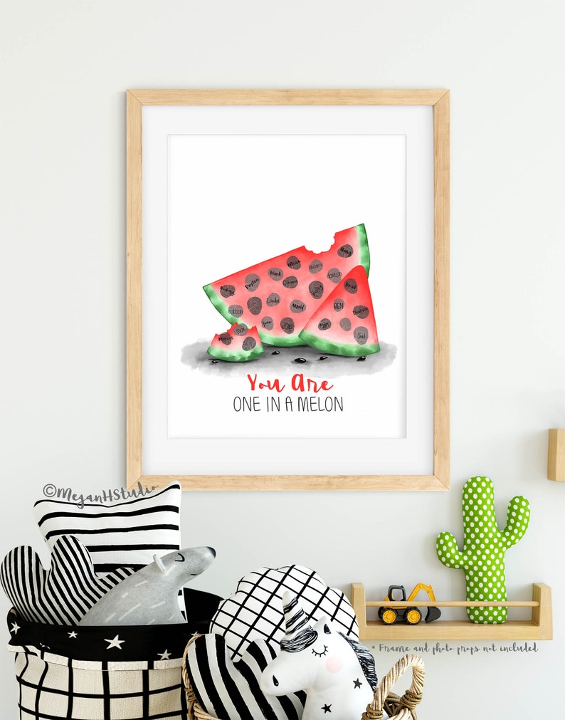 INSTANT DOWNLOAD one in a melon baby shower fingerprint watermelon, thumbprint poster, watermelon party, Teacher Gift, summer birthday party image 6