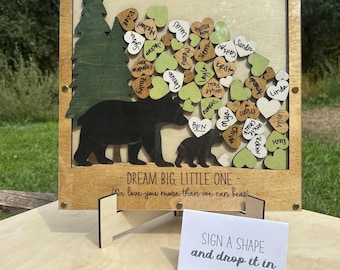 Black Bear 3D Signature Frame Drop Box Guestbook Alternative | Woodland Baby Shower Mama Bear Nursery Keepsake