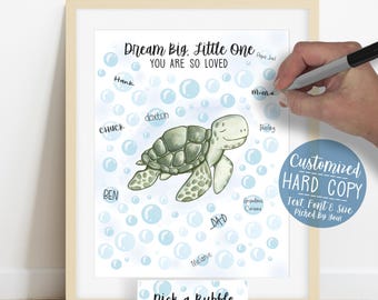 Customized Sea Turtle Watercolor Signature Poster | Nautical Baby Shower Guestbook Alternative | Ocean Nursery Art Frame