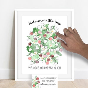 INSTANT DOWNLOAD We Love You Berry Much Strawberry Fingerprint Poster, Summer Fruit Baby Shower, Strawberry Baby Shower, Fingerprint Tree image 1