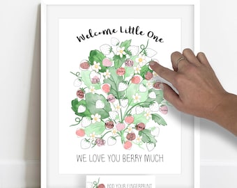 INSTANT DOWNLOAD We Love You Berry Much Strawberry Fingerprint Poster, Summer Fruit Baby Shower, Strawberry Baby Shower, Fingerprint Tree