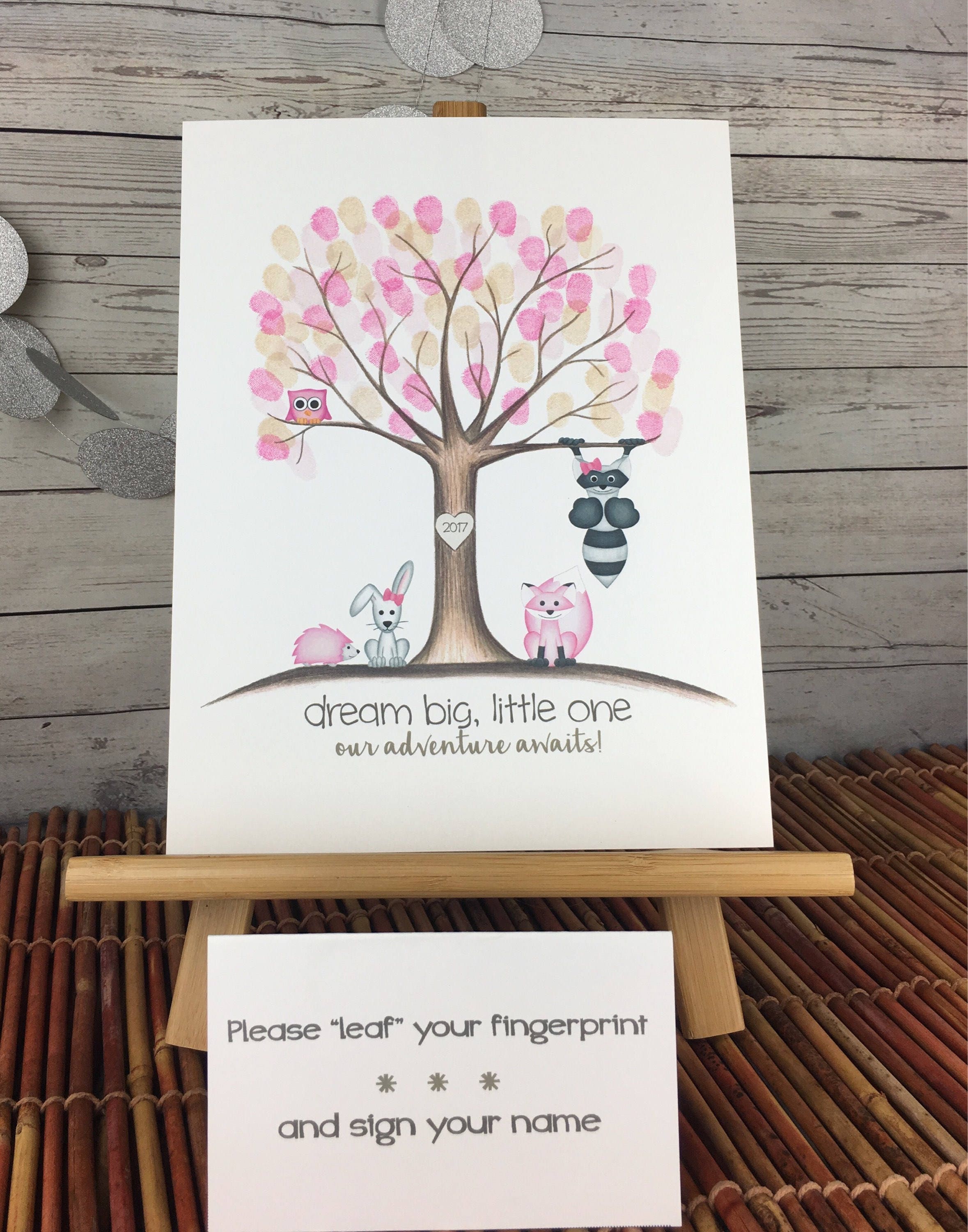 Girl's Woodland animal fingerprint tree thumbprint tree Etsy