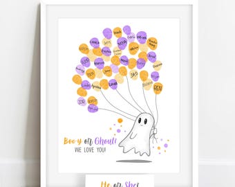 Boo-y or Ghoul Halloween Gender Reveal Fingerprint Poster, Halloween Gender Guess Fingerprint Ghost, Booy or Ghoul Party Idea Halloween Baby