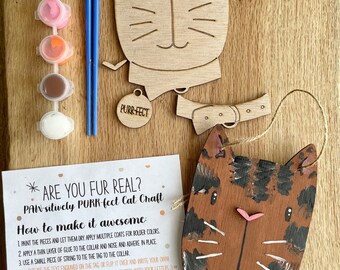 Tabby Cat Party Favor Paint Kits, Wooden 3D DIY Cat Craft Kits, Paint Your Own Cat Stocking Stuffer, Kitten Party, Cat Theme Birthday