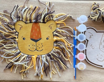 Lion Craft Kit with Paint and Yarn Mane, DIY Lion Paint Party Kit, Lion Party Favor Ideas, Lion Macrame Kit, Lion Craft Kit Stocking Stuffer