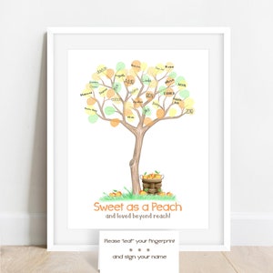 INSTANT DOWNLOAD Sweet as a Peach baby shower fingerprint tree, peach illustration, peach birthday party thumbprint tree, peach nursery art image 5