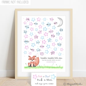 INSTANT DOWNLOAD fox themed gender guess sign, star guestbook alternative, twinkle twinkle little star, how we wonder what you are, woodland