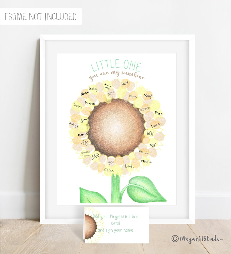 INSTANT DOWNLOAD thumb print Sunflowerguestbook alternative, sunflower baby shower, summer baby shower, you are my sunshine baby shower image 2