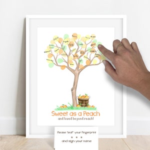 INSTANT DOWNLOAD Sweet as a Peach baby shower fingerprint tree, peach illustration, peach birthday party thumbprint tree, peach nursery art image 3