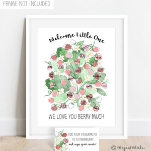 INSTANT DOWNLOAD We Love You Berry Much Strawberry Fingerprint Poster, Summer Fruit Baby Shower, Strawberry Baby Shower, Fingerprint Tree image 2