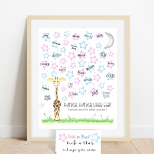 INSTANT DOWNLOAD Giraffe gender guess signature poster, guess the gender ideas, gender reveal party safari, twinkle little star baby reveal image 4