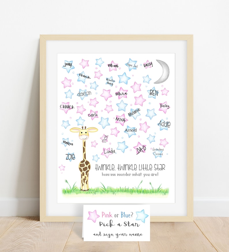 INSTANT DOWNLOAD Giraffe gender guess signature poster, guess the gender ideas, gender reveal party safari, twinkle little star baby reveal image 4