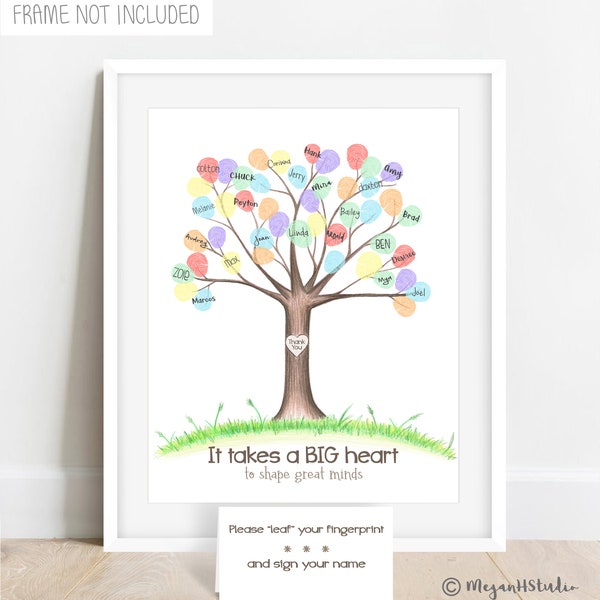 INSTANT DOWNLOAD teacher gift ideas, teacher fingerprint tree, student gift ideas, teacher appreciation gift ideas, end of the year gift