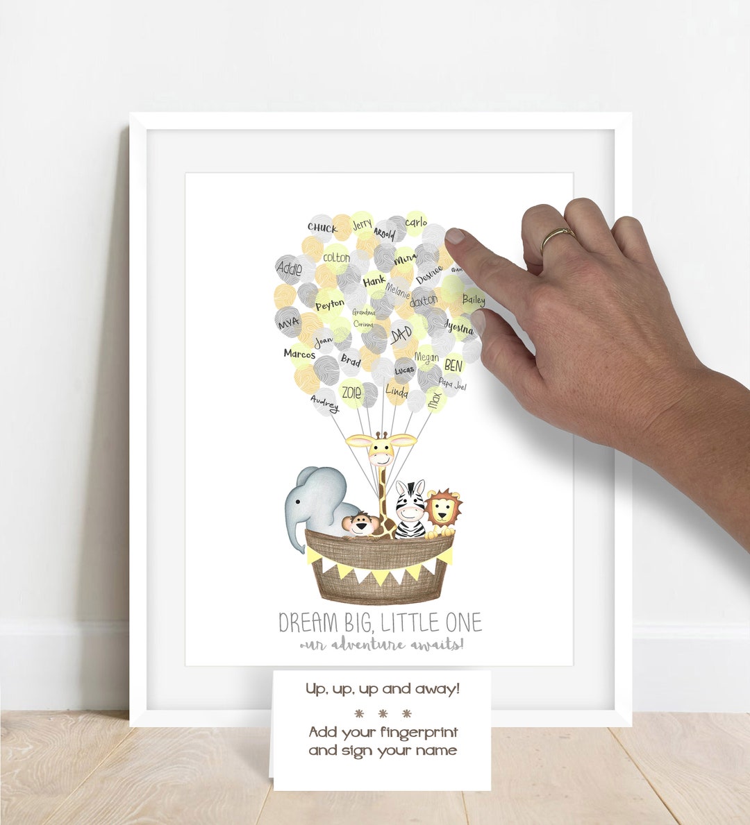 INSTANT DOWNLOAD Hot Air Balloon Fingerprint Guestbook, Gender Neutral