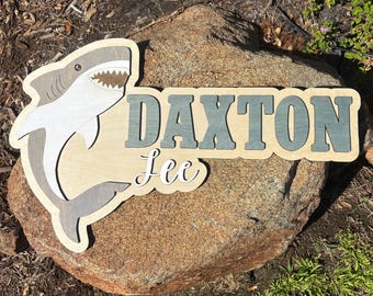 Layered Shark Theme Nursery Name Sign, Shark Baby Name Sign, 3D Nautical Kids Name Sign for Kids Room, Custom Name Signs with Shark Wooden