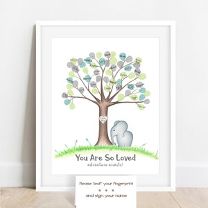 INSTANT DOWNLOAD elephant baby shower, Thumbprint tree guest book, baby shower tree, elephant nursery decor, zoo animal baby shower image 7
