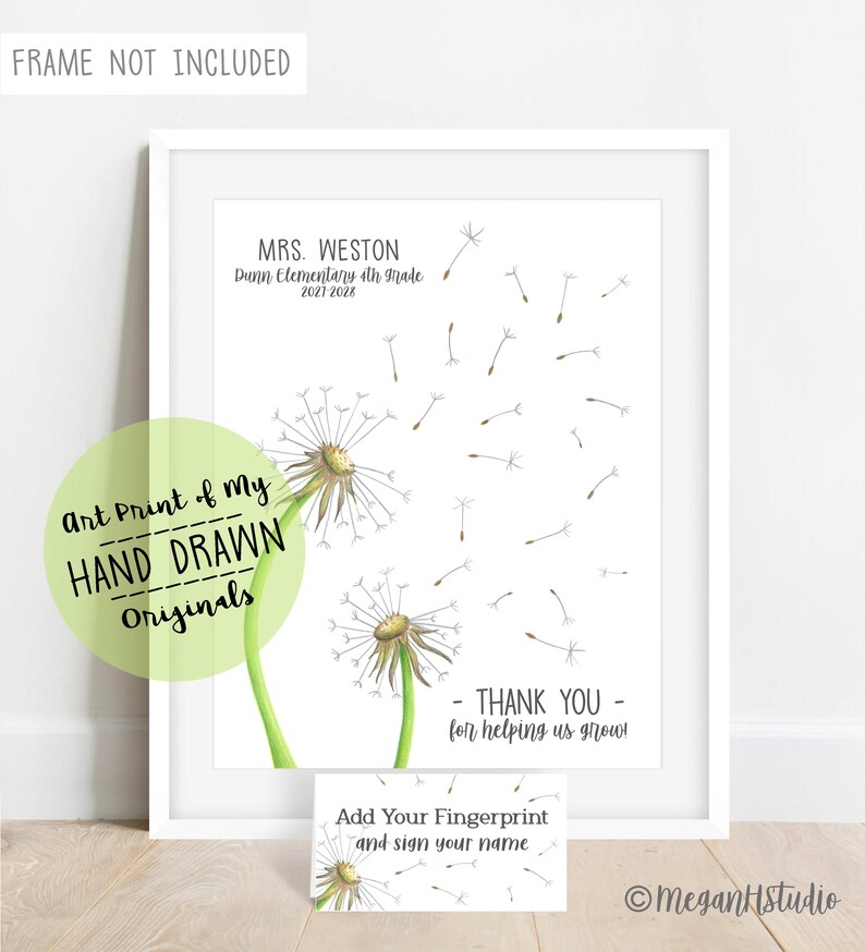 Teacher Retirement Thank You Gift Dandelion Thumbprint Poster, School ...