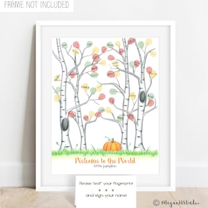 Fall baby shower tree little pumpkin baby shower fall colors nursery Fingerprint tree gender neutral birch tree nursery autumn harvest party