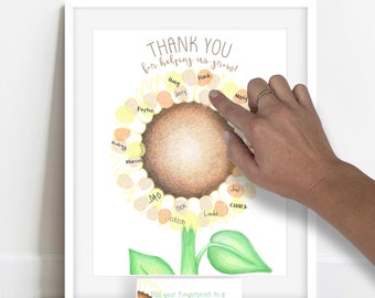 INSTANT DOWNLOAD teacher appreciation gift ideas, sunflower classroom decor, school staff appreciation, thumbprint sunflower, thank you gift