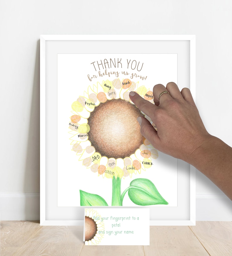 INSTANT DOWNLOAD teacher appreciation gift ideas, sunflower classroom decor, school staff appreciation, thumbprint sunflower, thank you gift image 1