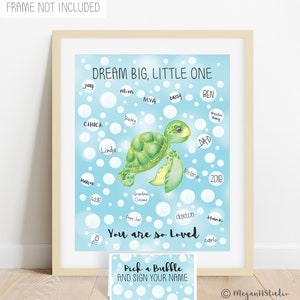 Personalized sea turtle baby shower sign in poster, sea animal themed baby shower, nautical baby shower, signature guestbook alternative