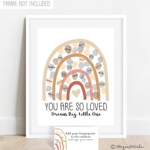 SOFORTIGER DOWNLOAD Boho Fingerabdruck Poster, Regenbogen Baby Shower Fingerabdruck Poster, Fingerabdruck Regenbogen Neutral, Regenbogen Kinderzimmer Dekor Ideen, Neutral Baby