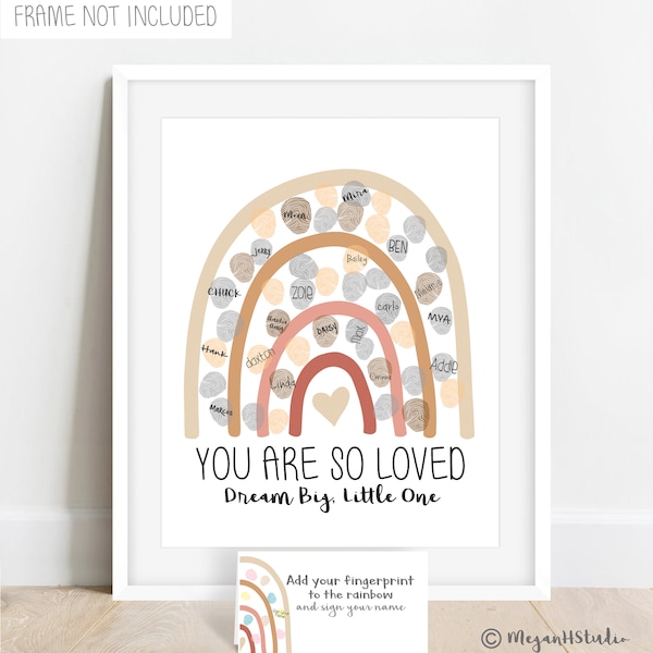 INSTANT DOWNLOAD Boho Neutral Rainbow Baby Shower Fingerprint Poster, Fingerprint Rainbow Neutral, Rainbow Nursery Decor Ideas, Neutral Baby