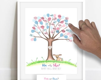 INSTANT DOWNLOAD Oh deer gender reveal party fingerprint tree, gender guess activity, deer themed baby shower gender reveal activity ideas