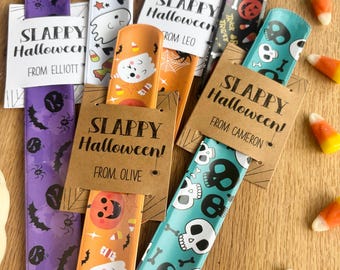 SLAPPY Halloween Tags with Slap Bracelets, Non-Candy Halloween Gift Ideas, Classroom Halloween Gift Ideas, Candy-Free Halloween Party Favors