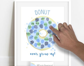 INSTANT DOWNLOAD boy's donut theme birthday party, donut baby shower ideas, donut thumbprint tree, guestbook alternative donut party ideas