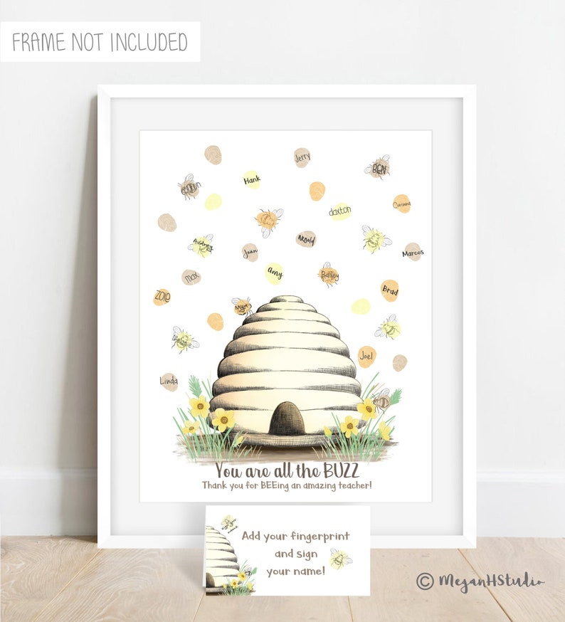 Teacher thank you gift ideas, teacher appreciation gift, thank you teacher gift, teacher gift ideas, honey bee classroom decor, fingerprint image 2