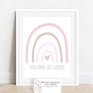 INSTANT DOWNLOAD rainbow baby shower, boho rainbow baby shower fingerprint poster, girl's rainbow guestbook alternative, rainbow birthday image 3