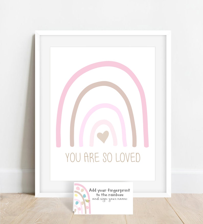 INSTANT DOWNLOAD rainbow baby shower, boho rainbow baby shower fingerprint poster, girl's rainbow guestbook alternative, rainbow birthday image 3