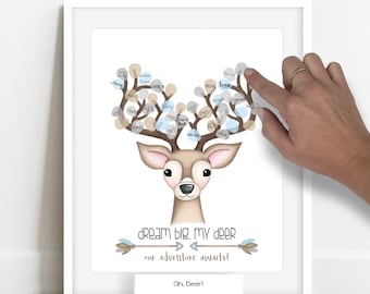 INSTANT DOWNLOAD boy's deer head nursery decor, fingerprint buck baby shower, thumbprint guestbook alternative, arrows and antlers ideas