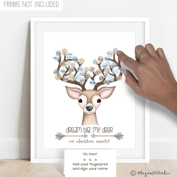 INSTANT DOWNLOAD boy's deer head nursery decor, fingerprint buck baby shower, thumbprint guestbook alternative, arrows and antlers ideas