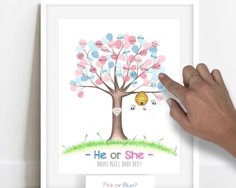 INSTANT DOWNLOAD What Will Baby BEE, Honey Bee Gender Reveal Fingerprint Tree, Thumb Print Tree Guest Book, Bee Baby Shower Sign, Bumble Bee