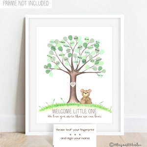 Teddy bear baby shower fingerprint tree, more than I can bear, mama bear, teddy bear nursery, thumb print tree, guestbook alternative, bear
