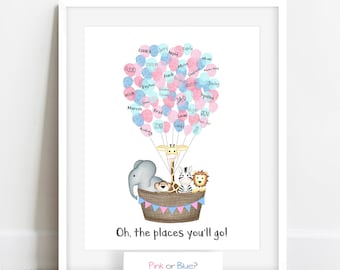 INSTANT DOWNLOAD gender reveal party guestbook, gender guess, gender reveal idea, jungle baby shower, fingerprint baby reveal thumbprint