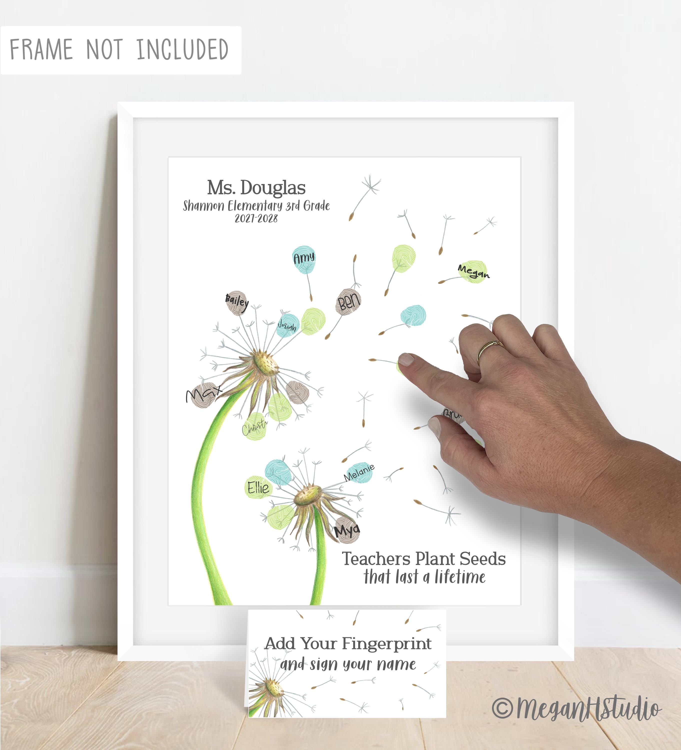 Teacher Thank You Gift Dandelion Thumbprint Poster, Teacher Fingerprint ...