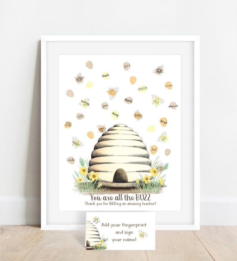 Teacher thank you gift ideas, teacher appreciation gift, thank you teacher gift, teacher gift ideas, honey bee classroom decor, fingerprint image 6