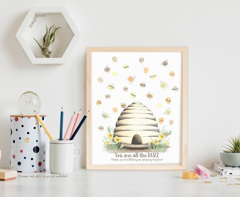 Teacher thank you gift ideas, teacher appreciation gift, thank you teacher gift, teacher gift ideas, honey bee classroom decor, fingerprint image 7