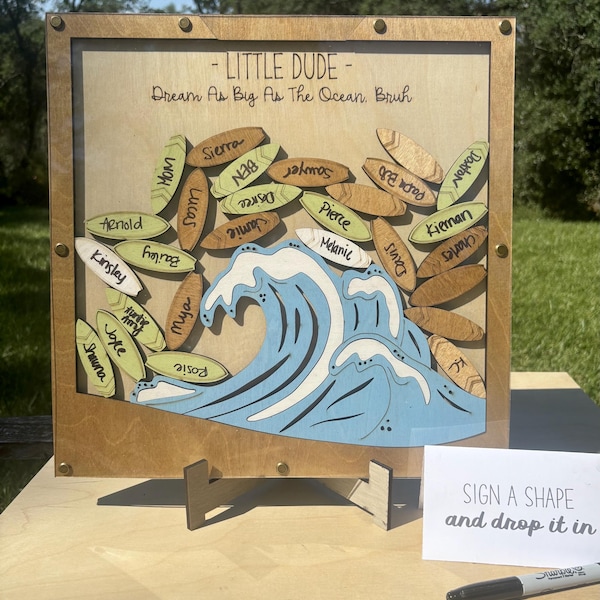 Surfer Theme Drop Box Signature Frame - Surf's Up Birthday Party & Beach Baby Shower Guestbook Alternative