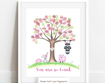 INSTANT DOWNLOAD Girls Woodland Theme Baby Shower Fingerprint Tree, Woodland Nursery Décorations, Girls Room Décor, Girls Fingerprint Poster