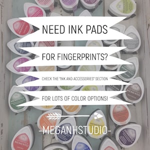memento dew drop ink pads for fingerprint guestbook alternatives shown in 36 different colors and available from MeganHStudio